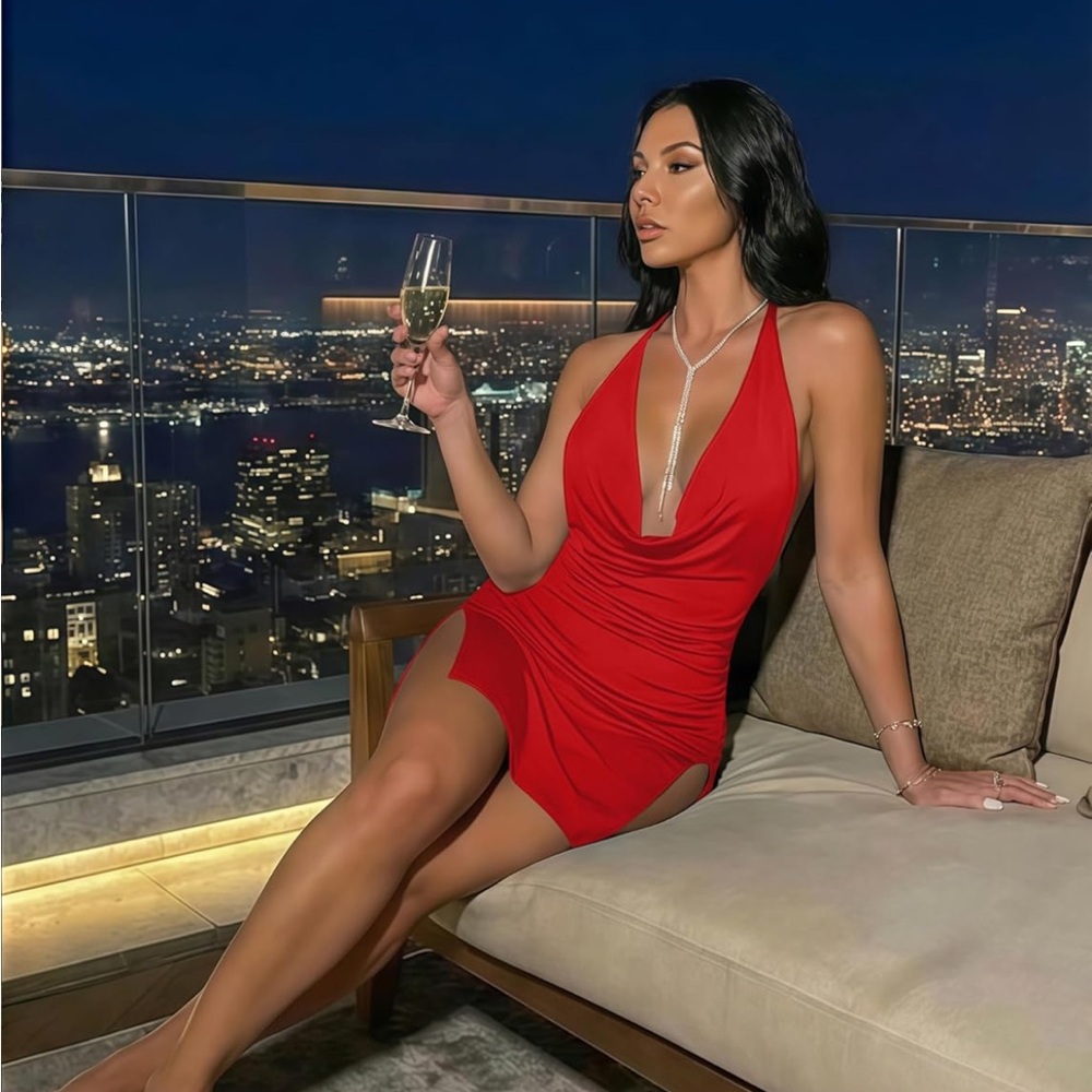 Elegant Red Halter Dress, Amazon, Size S, Never Worn